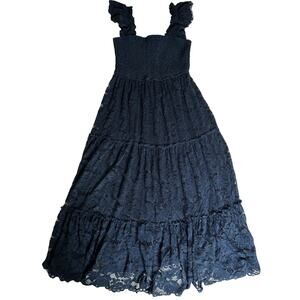NWOT Audrey Parks x Francesca’s Vickie Lace Tiered Maxi Dress Navy Blue Sz L